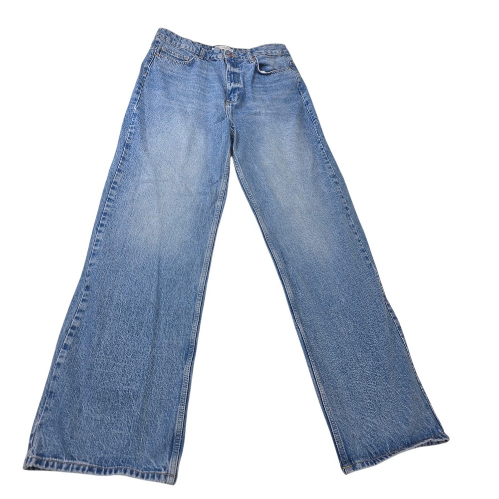 Zara Wide Leg Jeans Womens 10 Light Blue Cotton High Rise Vintage Style Y2K Boho